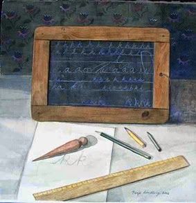De maquette van de klas - de school van vroeger