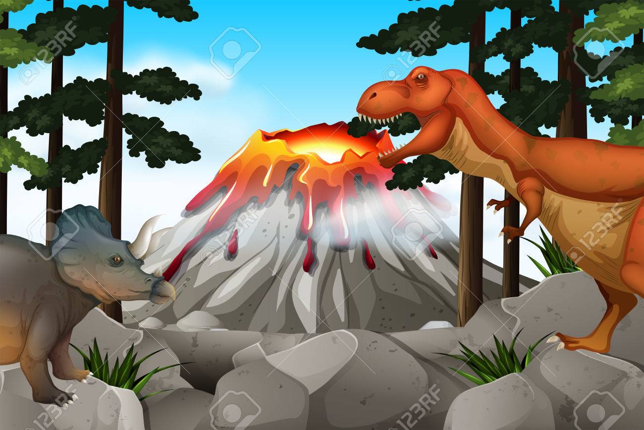 Thema dino's en vulkanen